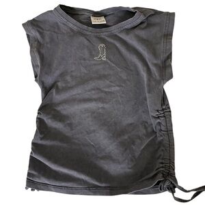 Zara | Grey short sleeve crewneck ruched side tie western cowboy cowboot shirt